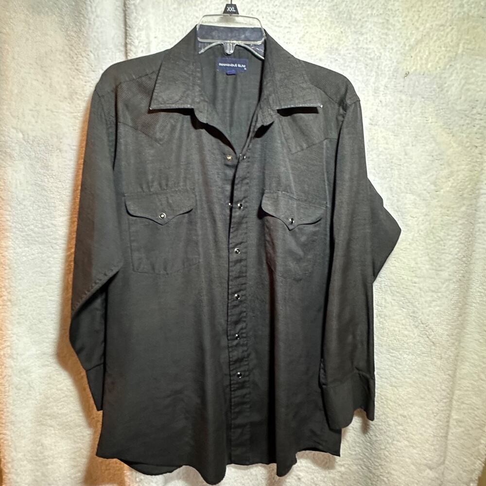 Panhandle Slim‎ Western Shirt Mens Medium Black Snap Button Pearl Cowboy